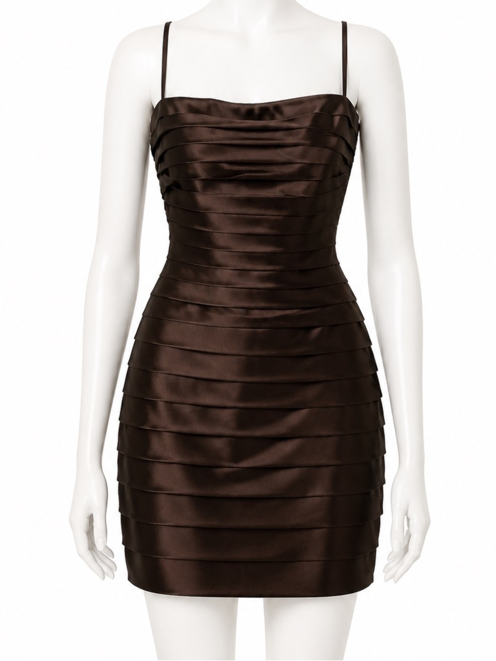 Calvin Klein Brown Satin Tiered‎ Ruffle Cocktail Dress CD9L1LJ0 Size 8